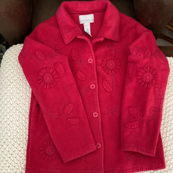 NWOT •Susan Graver•Fleece Jacket Button Down Front Flower Appliqué’s Ladies Med - Picture 2 of 9